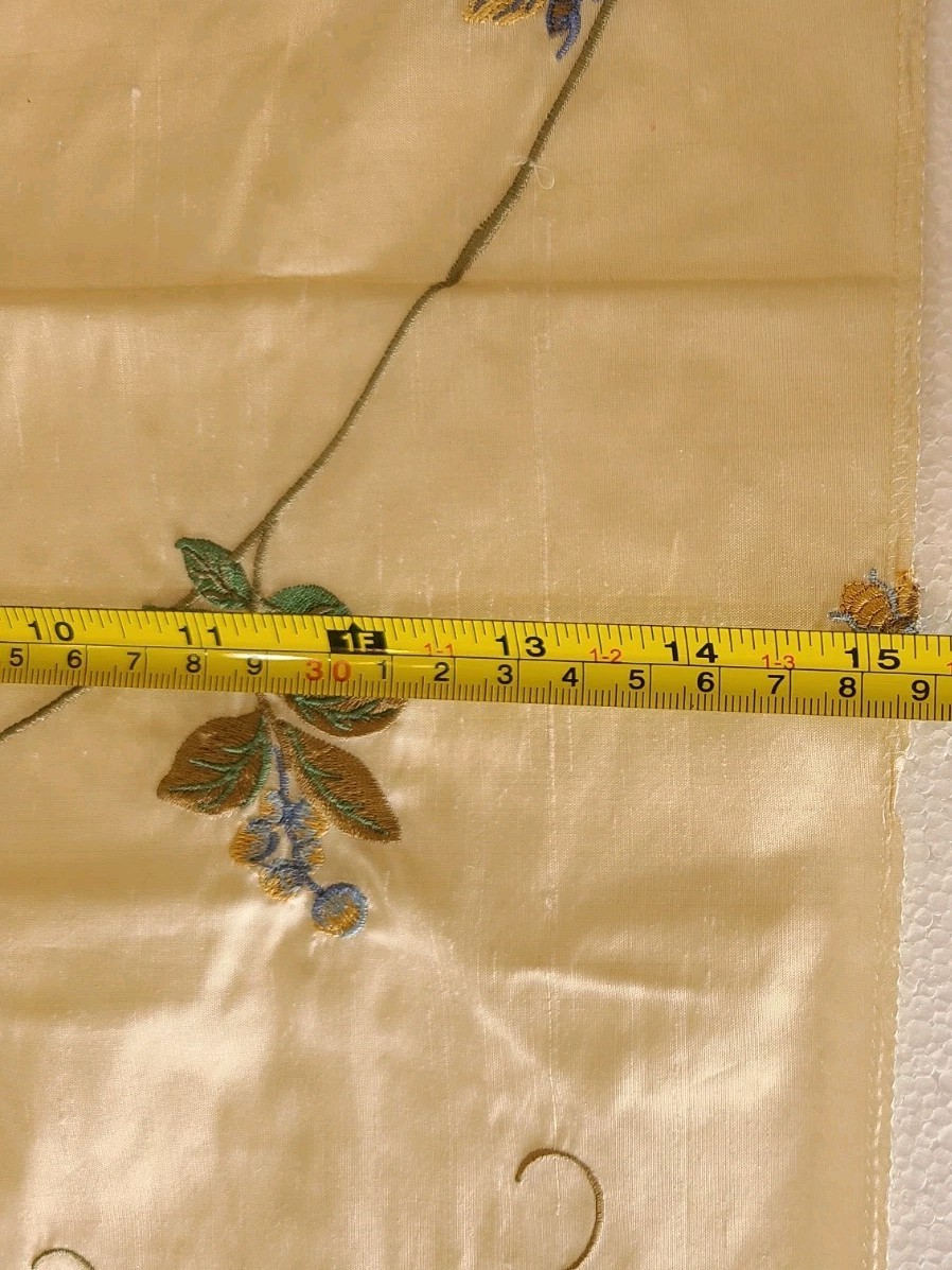 Designer Fabric Silk Samples Floral Butterfly Embroidered Cream Green Rose India