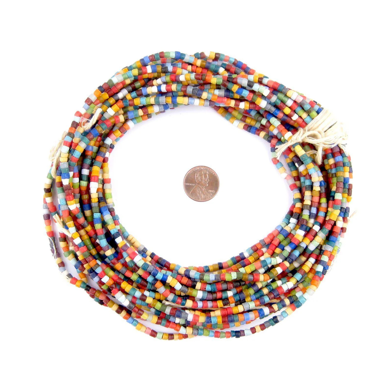Rainbow Medley Sandcast Seed Beads 4mm Ghana African Multicolor Glass Handmade