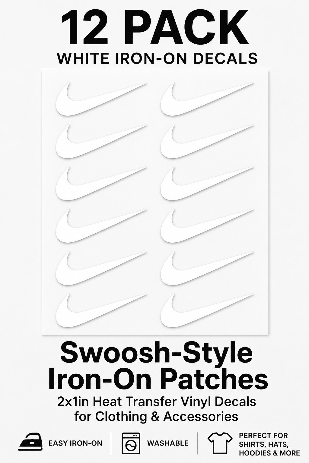 Athletic Style Swoosh Iron-On Heat Transfer Vinyl Patches 2×1 Inch DIY Apparel