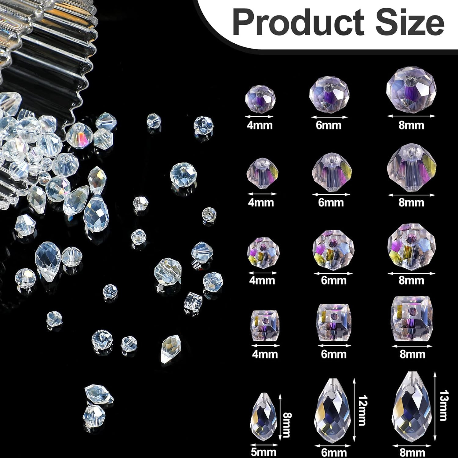 1280 Pcs Glass Beads Bulk Assorted Crystal Beads for Jewelry Making Faceted Tear