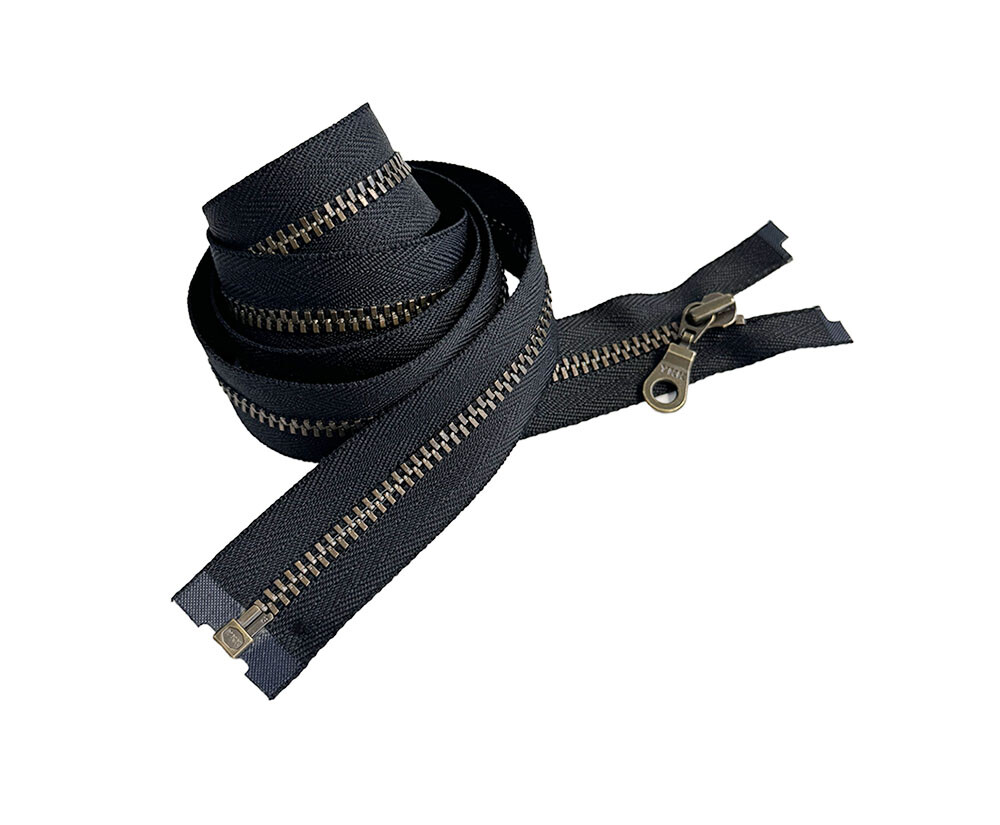 YKK # 3 Antique Brass Metal Jacket Zippers with Donut Pull Separating 7″ -36″