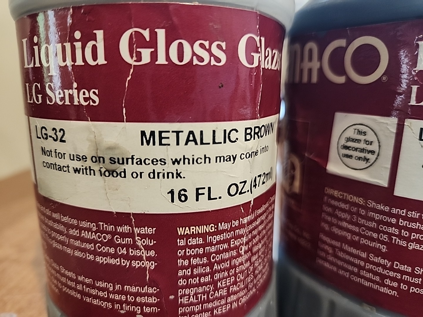 Amaco Low Fire Gloss Glaze – LG- 32 – Pint – Metallic Brown (Not Foodsafe)
