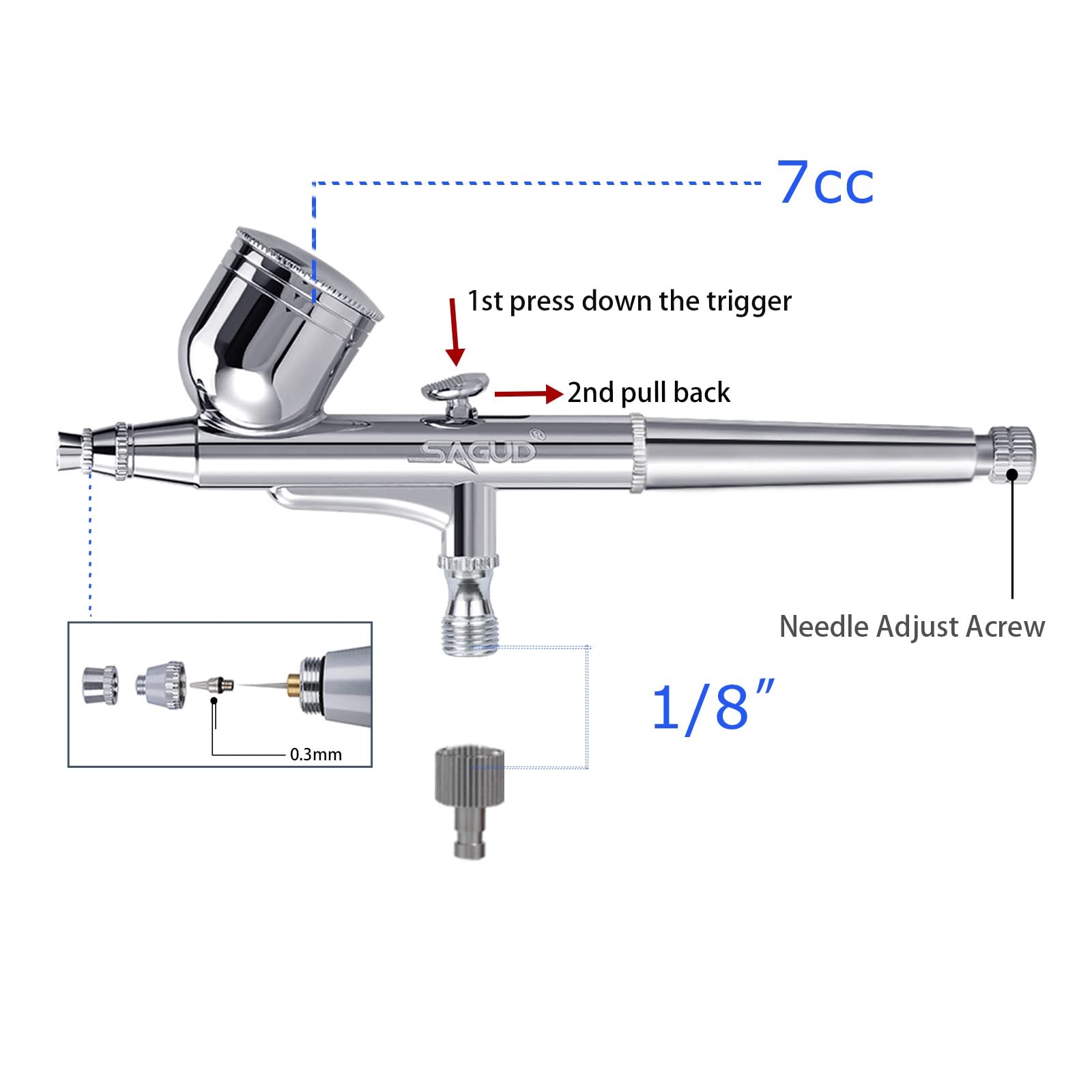 Airbrush Kit Dual-Action Feed Brush with 0.3mm and 1/3 oz. for Hobby, Models,…