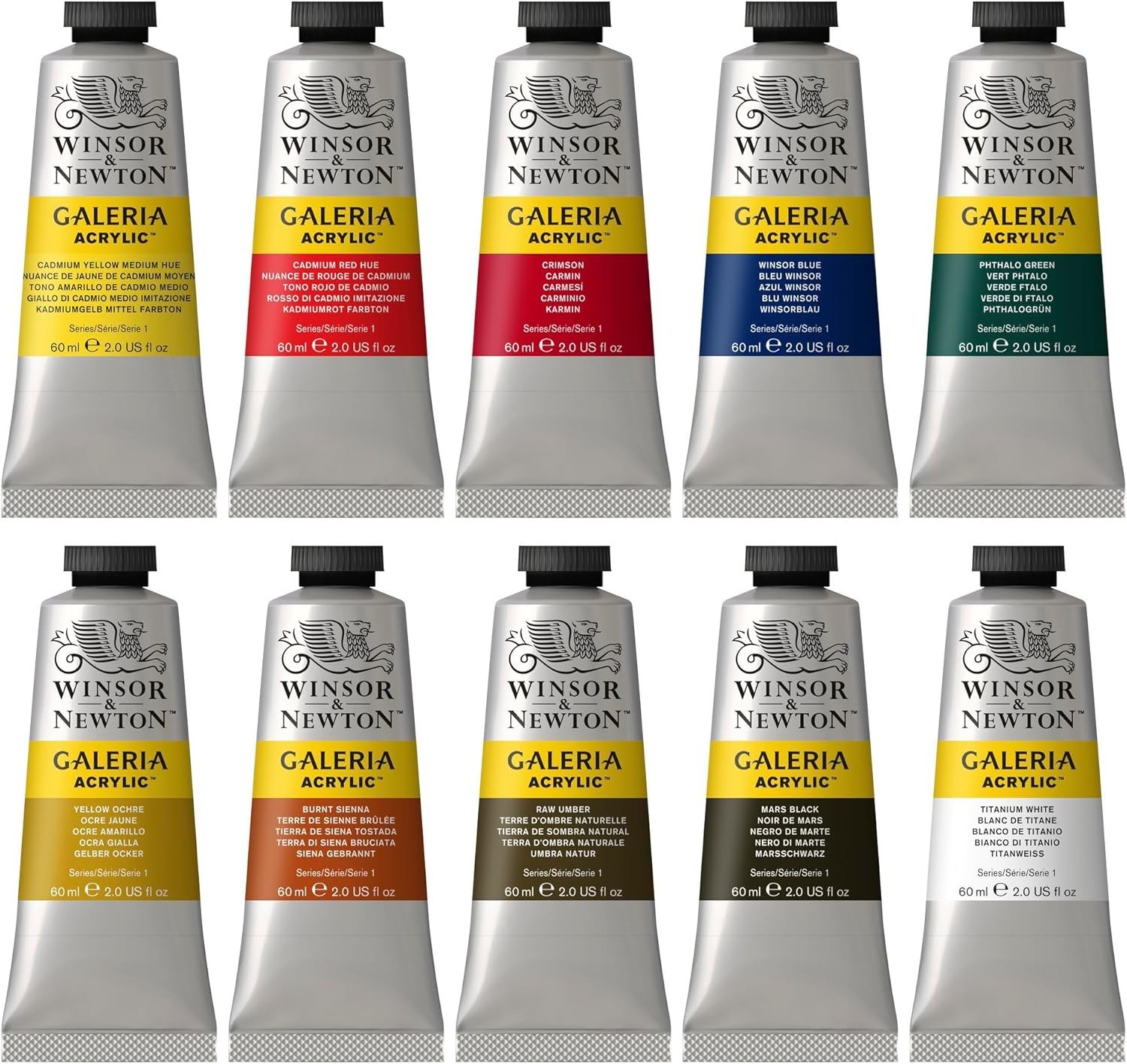 Winsor & Newton Galeria Acrylic Paint, 10 x 60ml (2–oz) Tube Paint Set