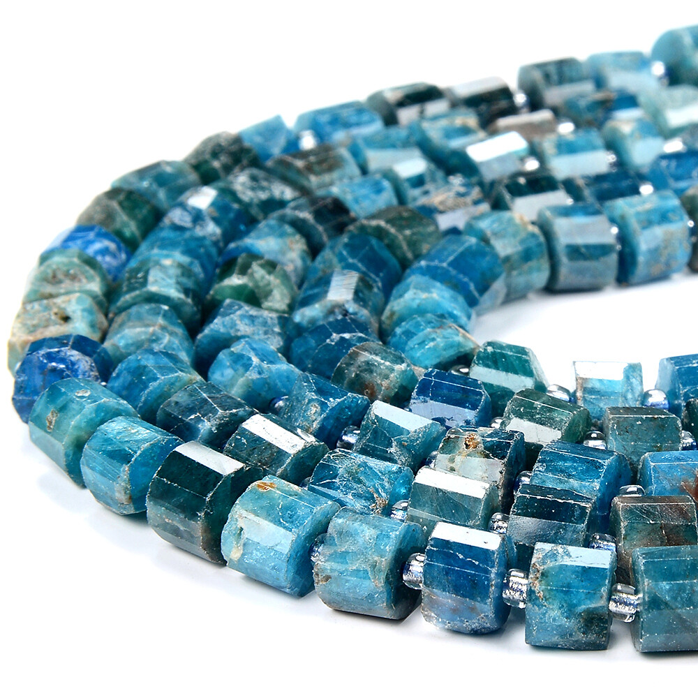 Natural Apatite Faceted Cylinder Wheel Tube 5X4MM 7X6MM 8X5MM 9X6MM 10X7MM(D417)