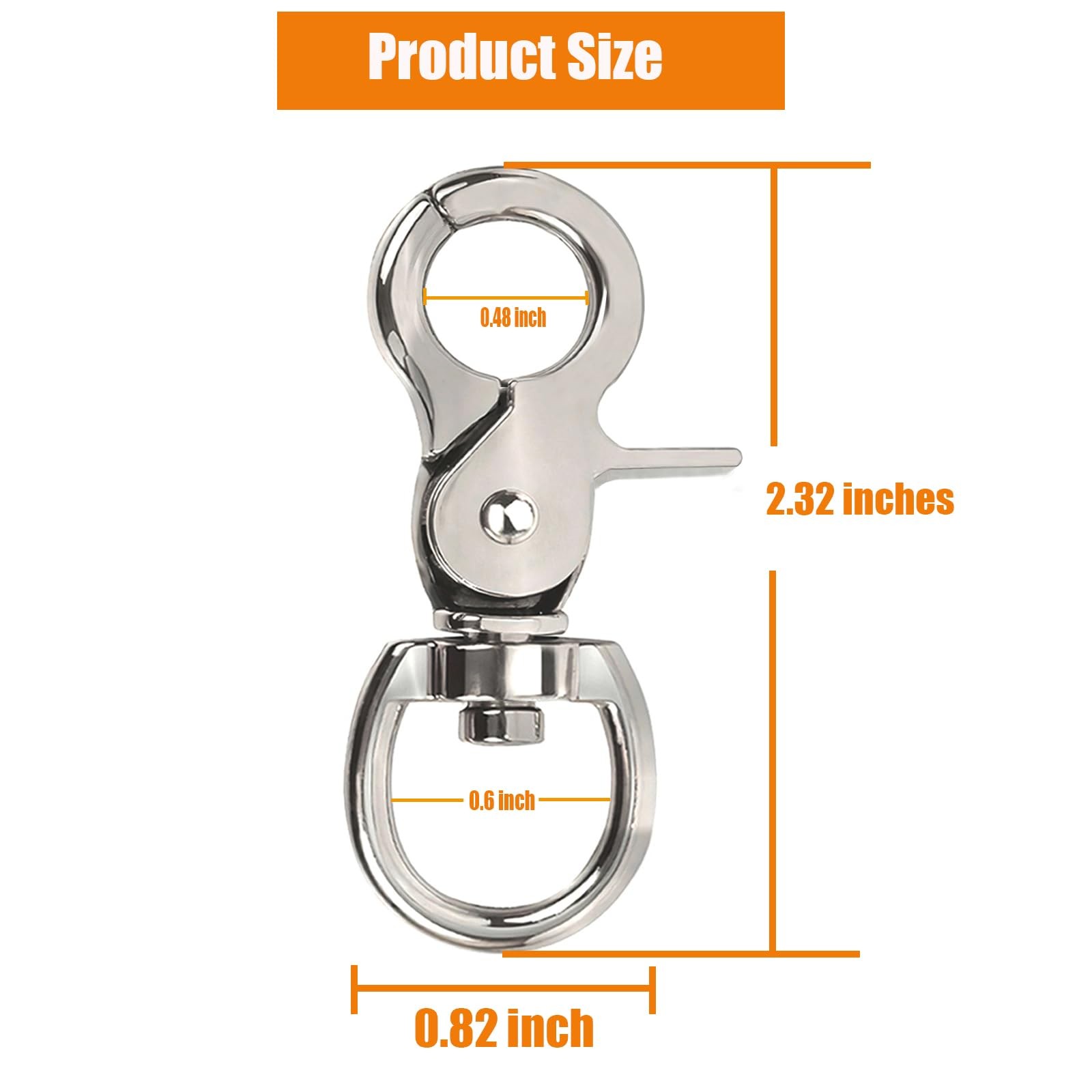 10PCS Trigger Snap Hooks 2.32” x 2.32 inches x 0.82 inches, Silver-10PCS