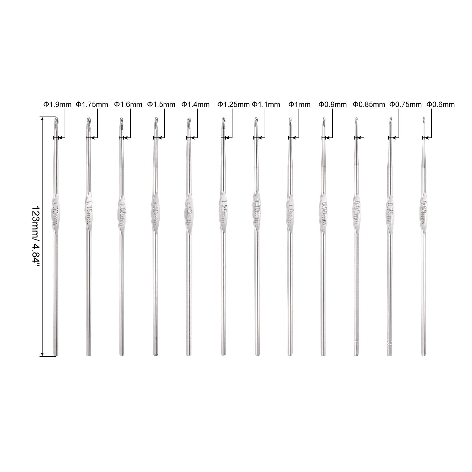 Stainless Steel Crochet Hook Set 0.6mm-1.9mm Knitting Needles 24Pcs
