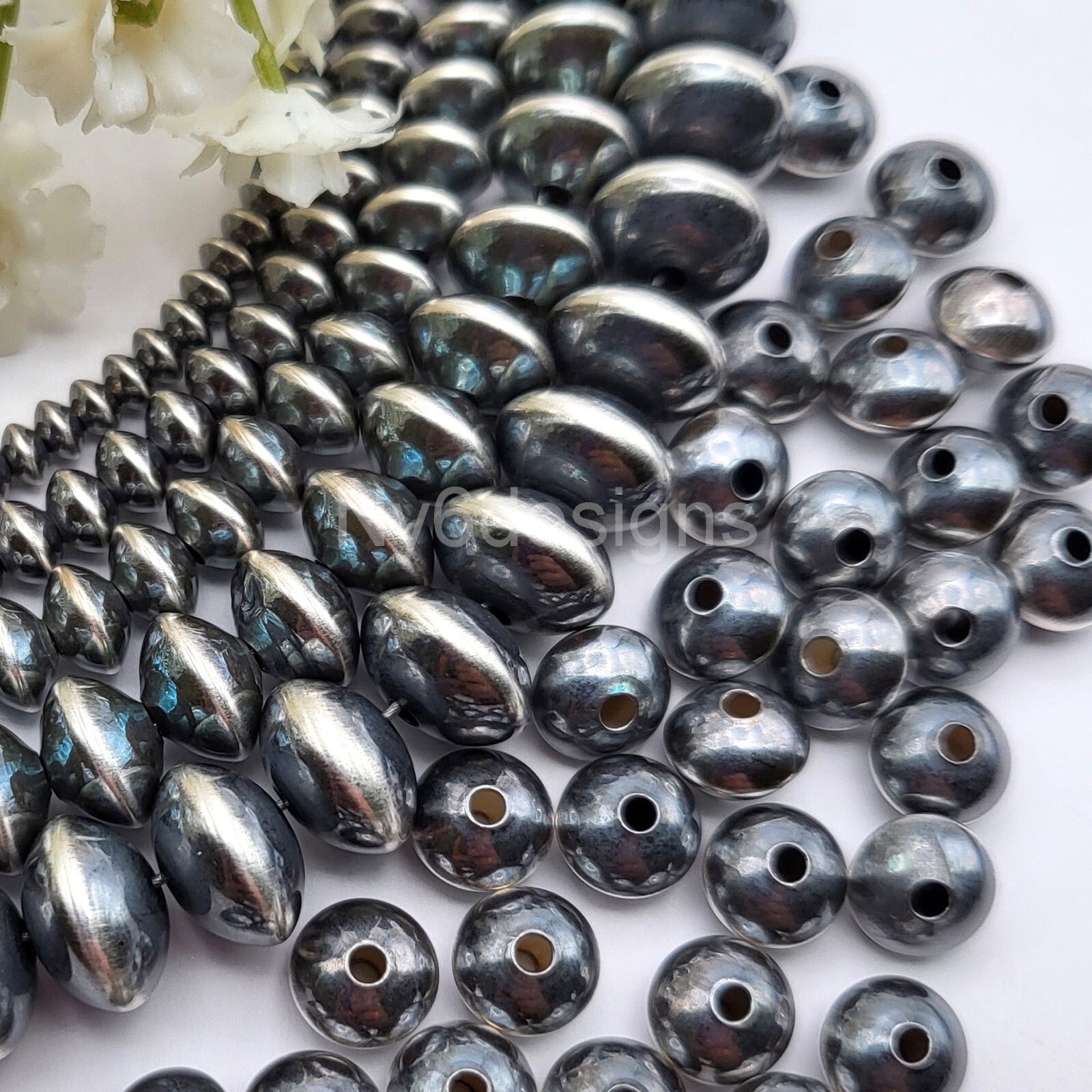 High Quality Navajo Saucer Pearl .925 Sterling Silver Beads 3.3-8.9mm forJewelry