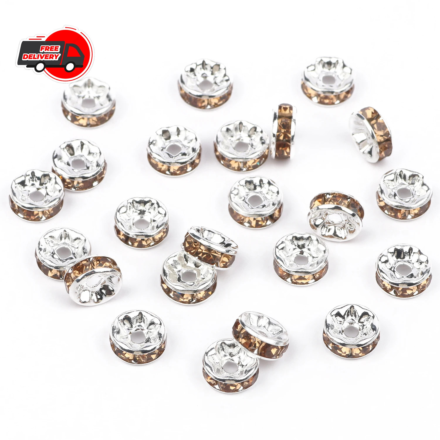 50 PC Crystal Spacer Beads 4–10mm Rhinestone Rondelle Beads DIY Jewelry Making