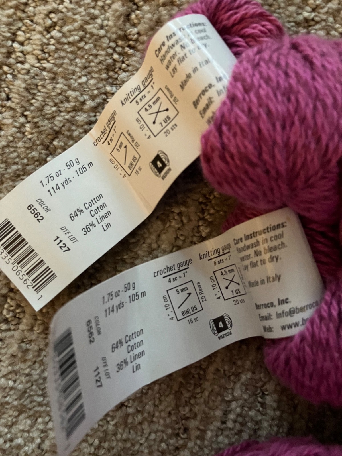 Almost 4 skeins of Berroco Linsey yarn in Purple color 6562 Geranium