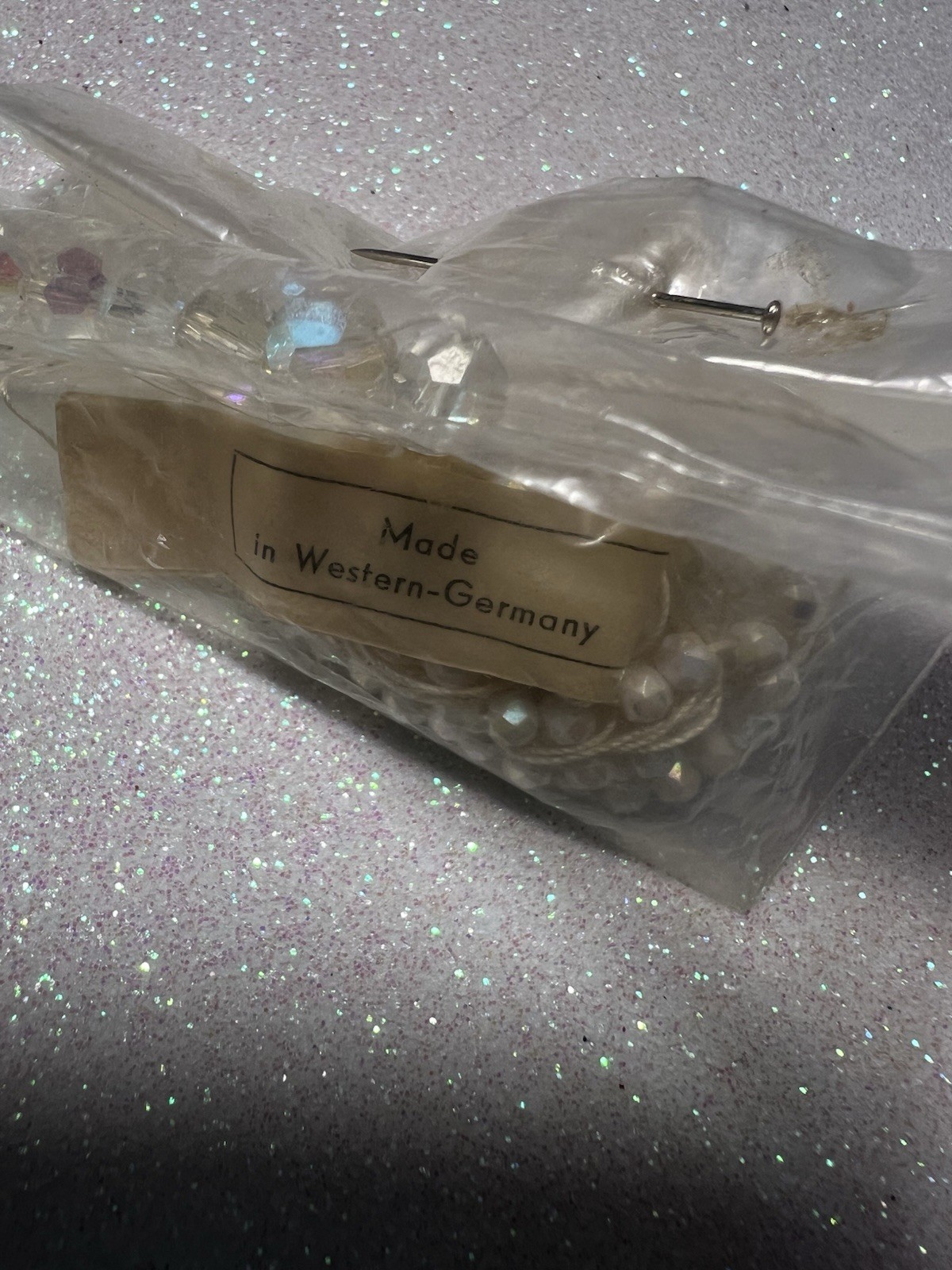 Rare NOS Antique AB & 40’s Western Germany White Iridescent Milk Glass beads
