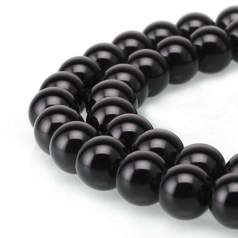 Black Onyx Smooth Round Beads 4mm 6mm 8mm 10mm 12mm 14-20mm 15.5″ Strand