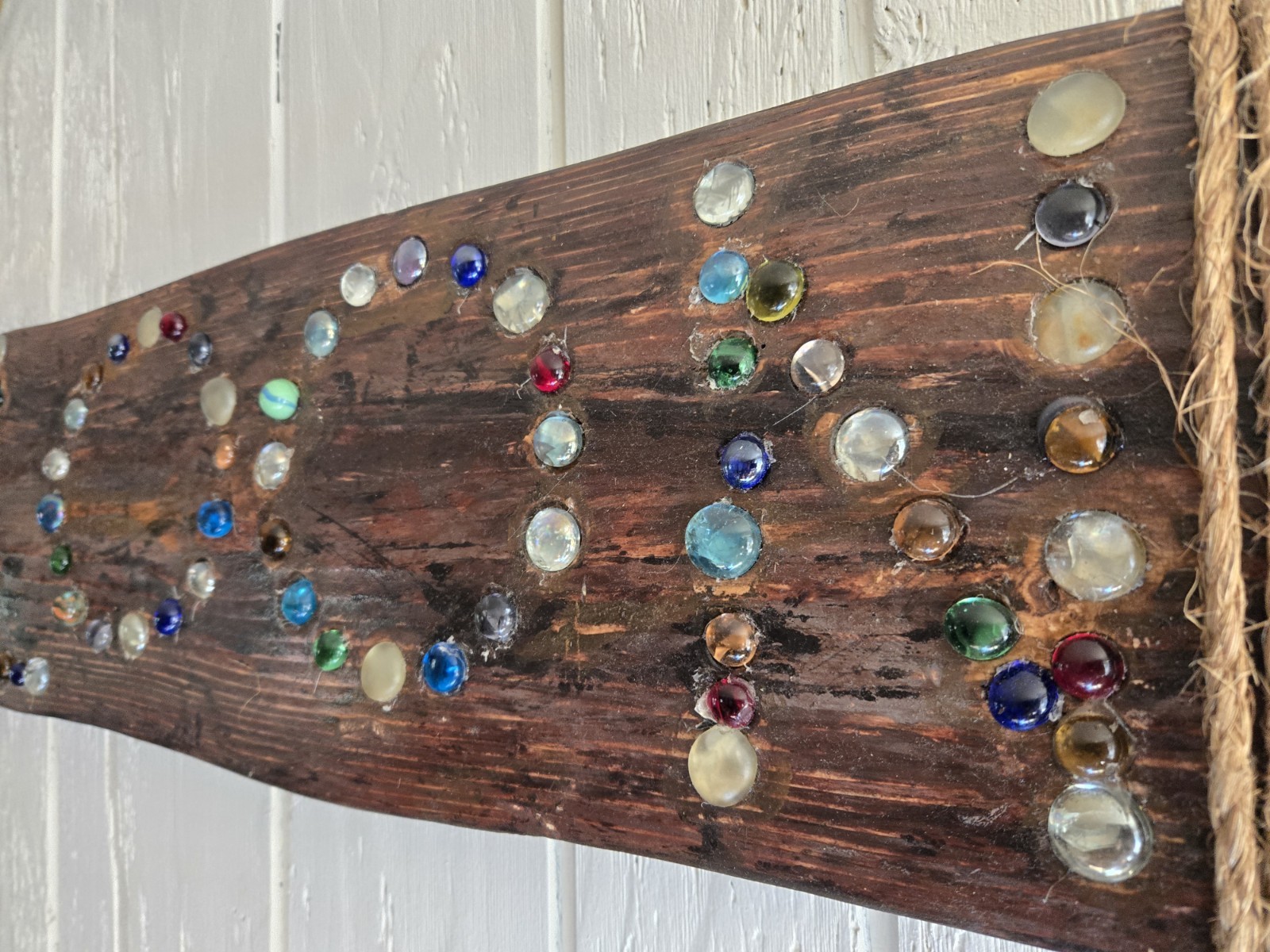 Handcrafted Wooden Arrow Saloon Sign Wall Hanging with Glass, Marbles,