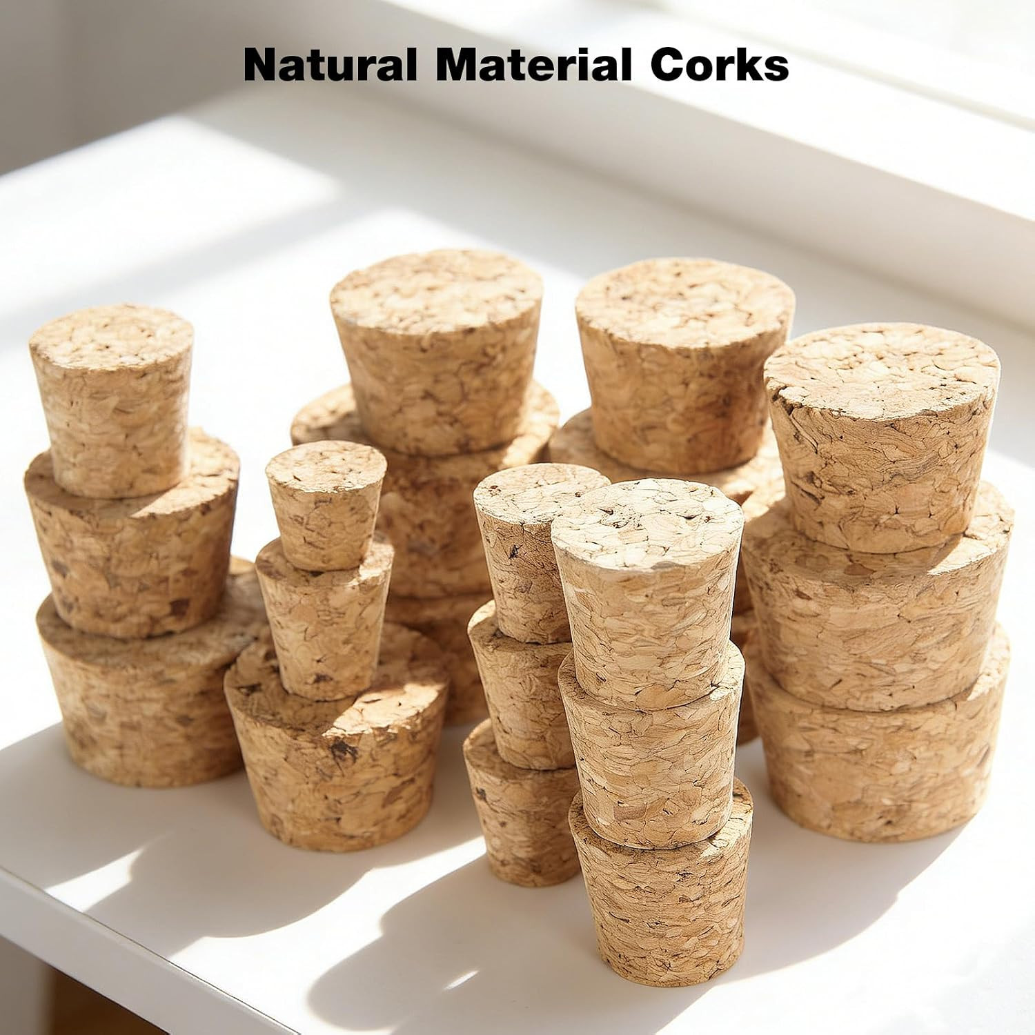 30 Pcs Natural Corks Stoppers for Bottles, Assorted Sizes Tapered Cork Plugs