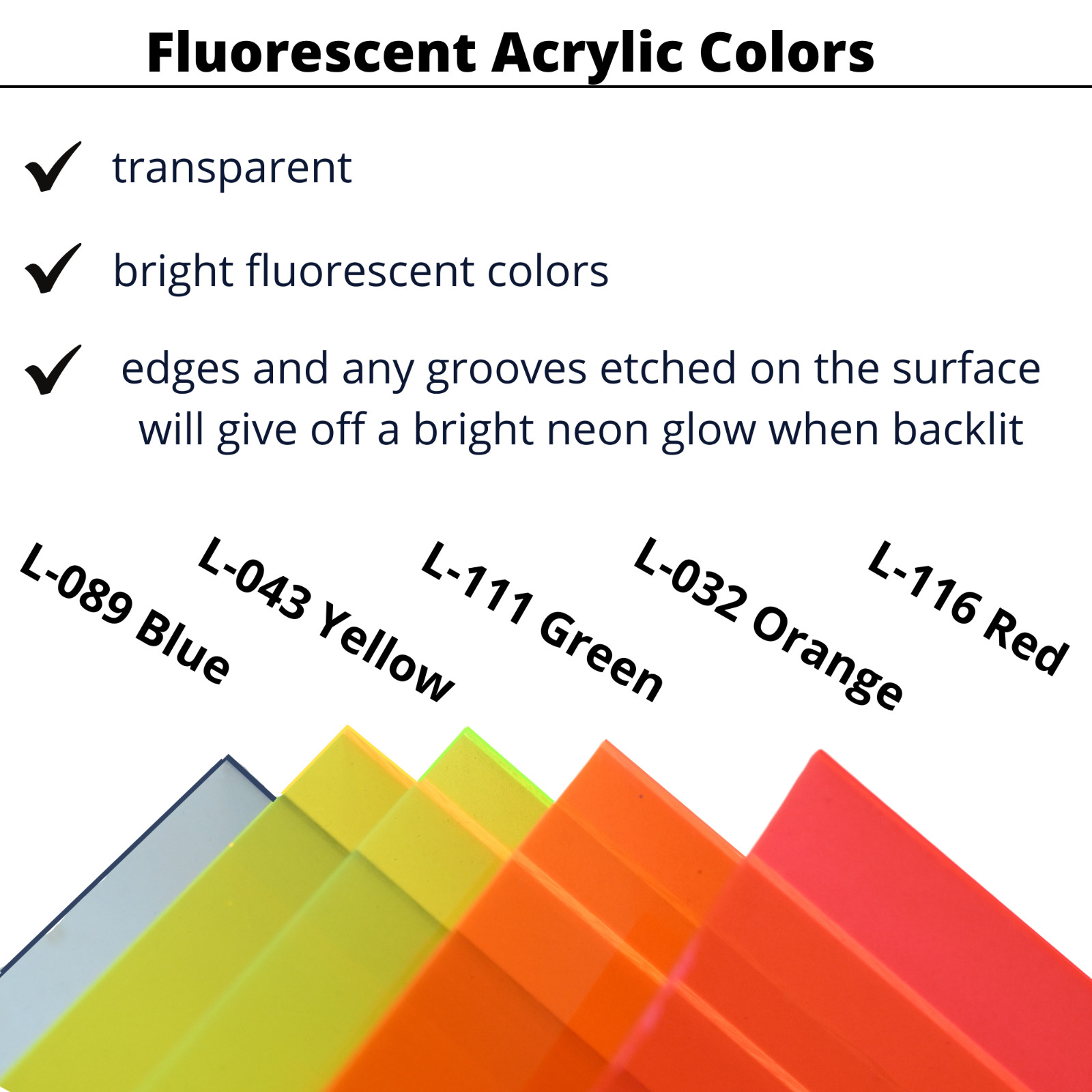 Transparent Fluorescent Colored Acrylic Plexiglass Sheet, Choose Color and Size
