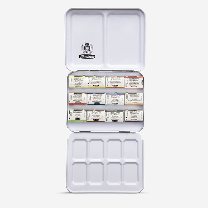 Schmincke Horadam Watercolour Paint Metal Tin 12 Full Pans By Gris