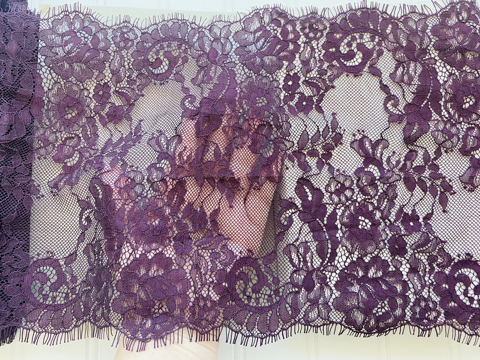 3 Yds Mulberry Embroidered Eyelash French Lace Trim for Sewing/Lingerie/9″ Wide