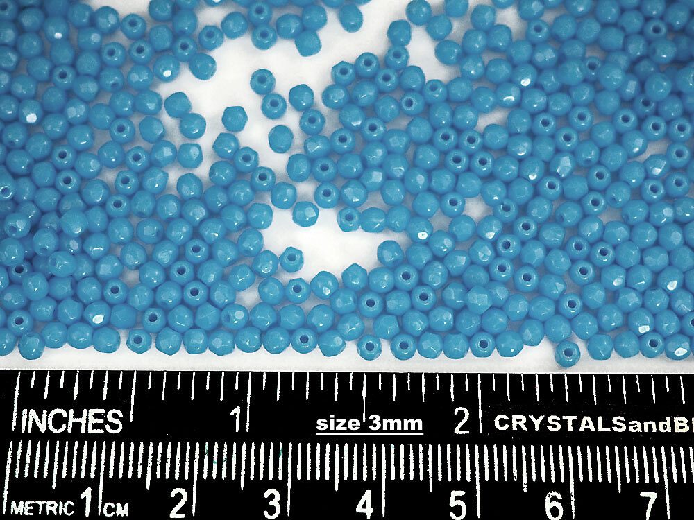 Czech Fire Polished Round Faceted Glass Beads Opaque Blue (Blue Turq.) 3-4-6-8mm
