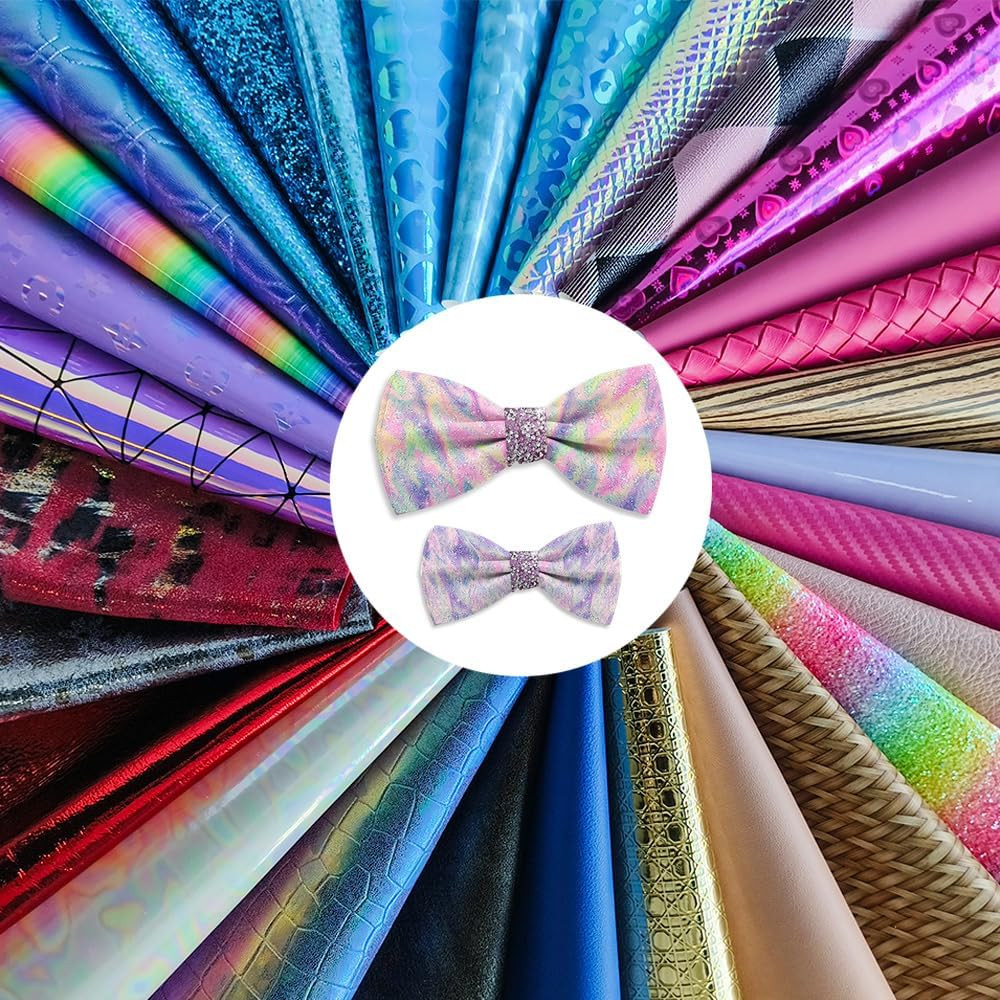 XHT Random Faux Leather Sheets 30 Pcs 8X12 Inch Holographic Embossed Textured Sy