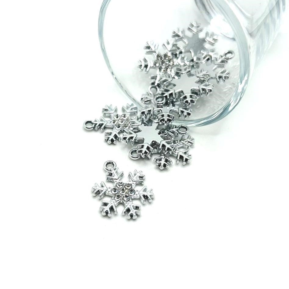 Silver Rhinestone Snowflake Charms, 22x17mm – US Seller
