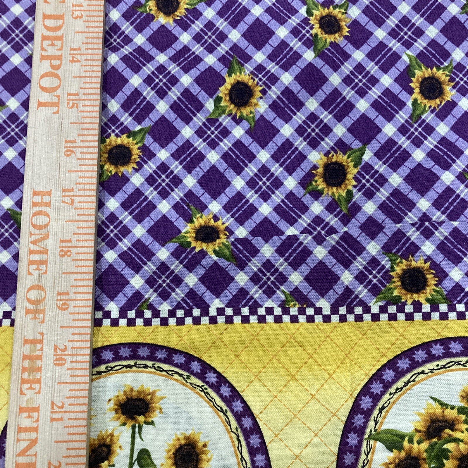 Angela Anderson VIP Cranston Sunflower Border Print Plaid Fabric BTY/60”W
