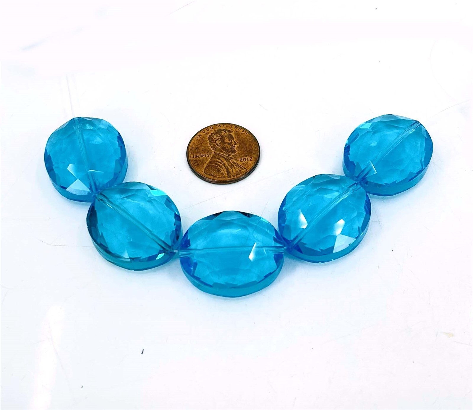 5 Large Fire Polish Glass Aqua Blue Faceted Oval Crystal Beads 24x20mm