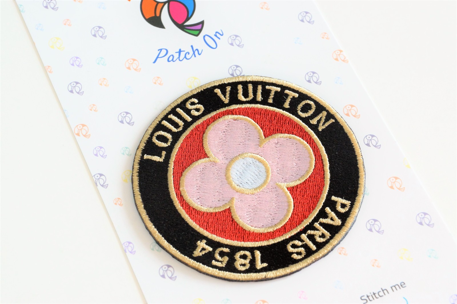 LV 2PCS Iron-On Patches Red Pink Embroidered Logo Handmade Badge