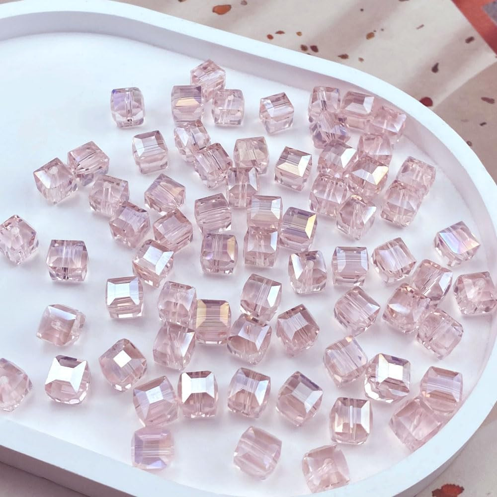 100pcs 6mm Crystal Glass Beads Cube Shape Loose Square Spacer Beads AB Color Cra