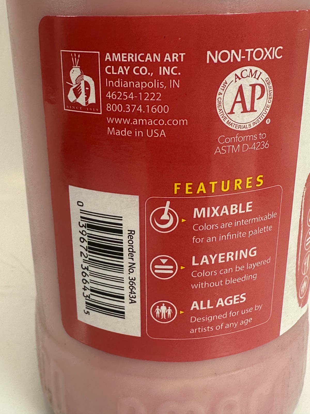 Amaco 36643A Teachers Palette Gloss Glaze – “Scarlet” 16 fl.oz. Sealed Top
