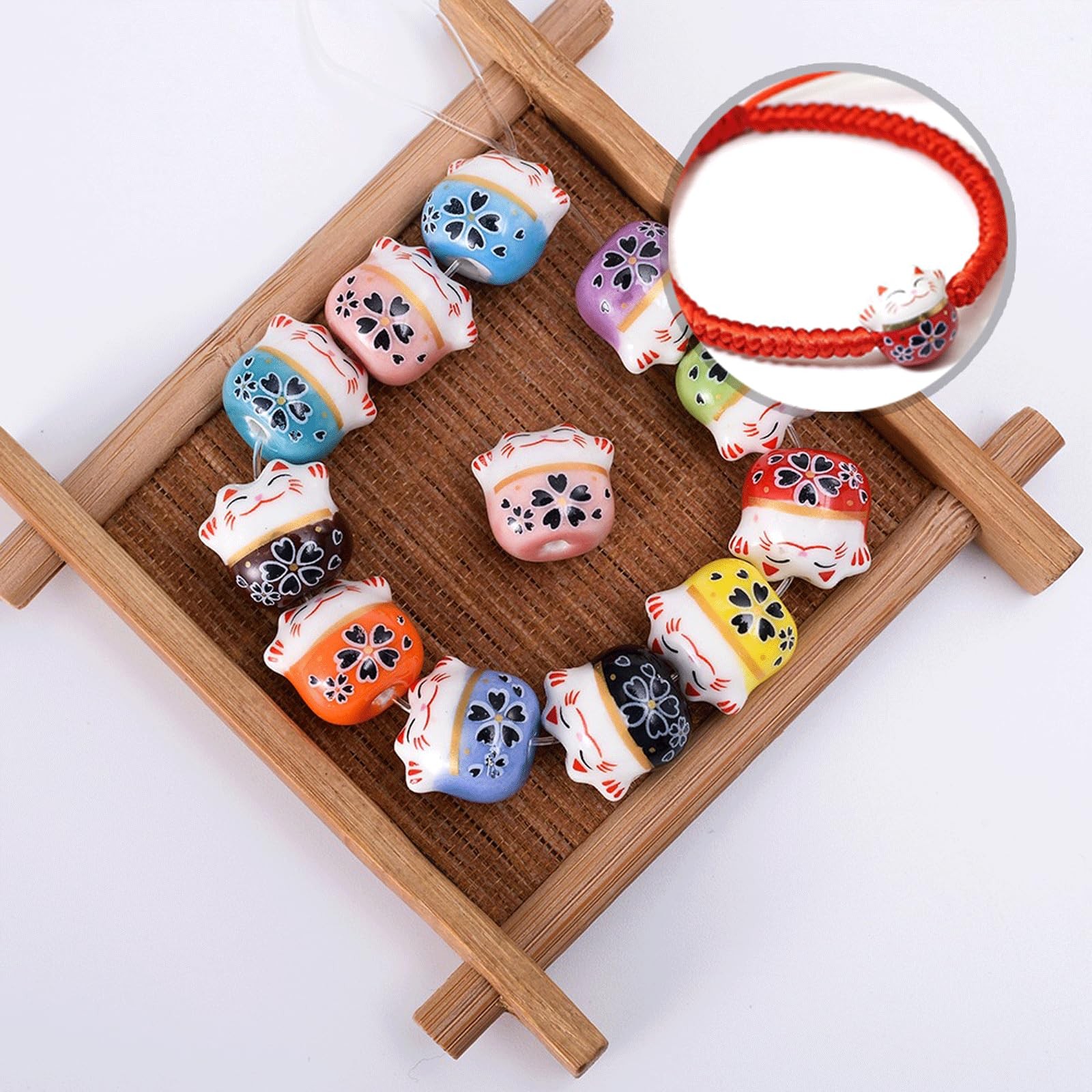 30PCS Lucky Cat Ceramic Beads, Maneki Neko Porcelain Bead, Animal Porcelain Bead