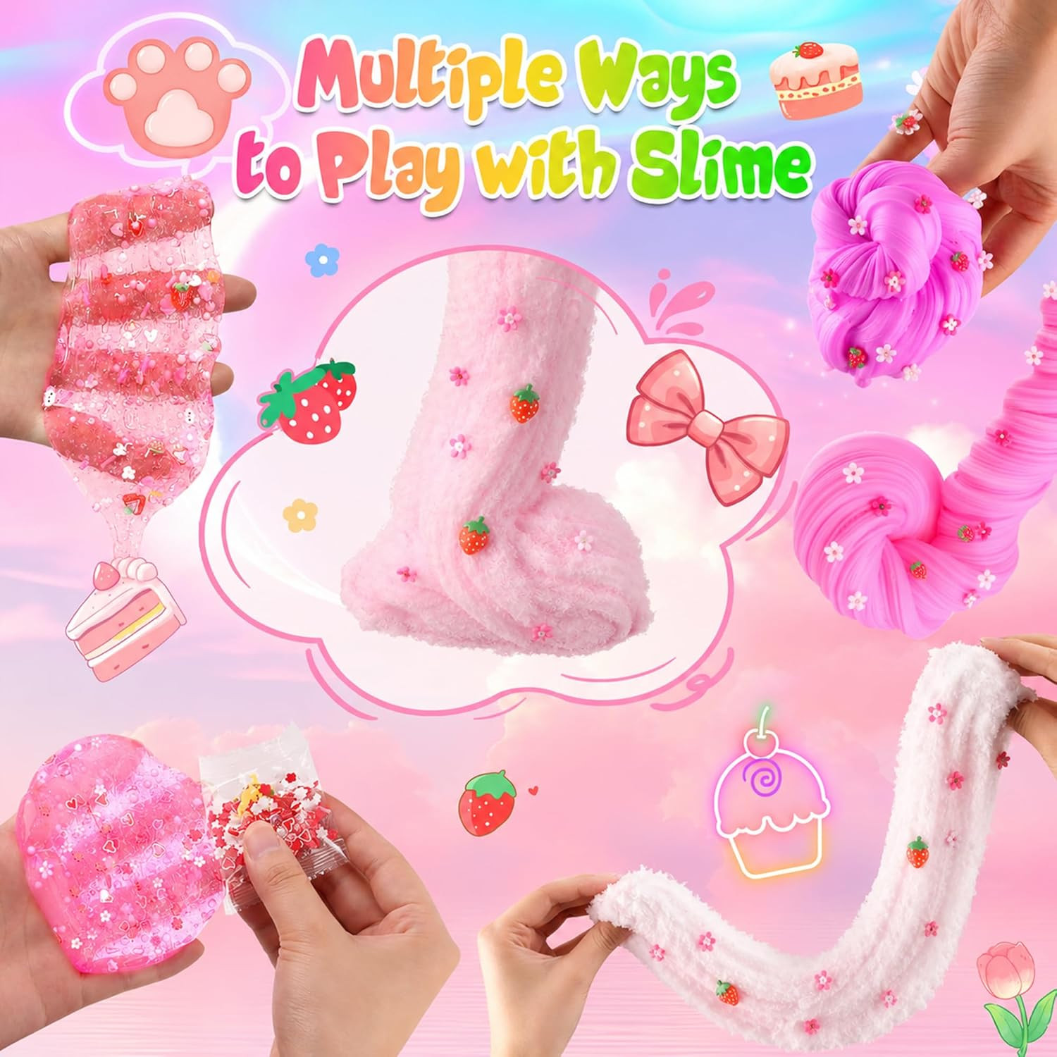 6Pack Cloud Slime Kit Girls Ages 8-12 Party Bag Stuffer Birthday Gift