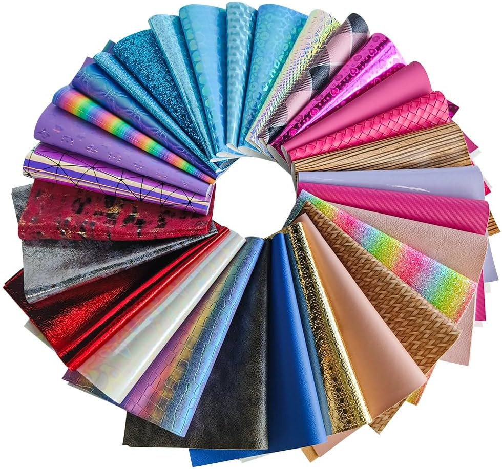 XHT Random Faux Leather Sheets 30 Pcs 8X12 Inch Holographic Embossed Textured Sy