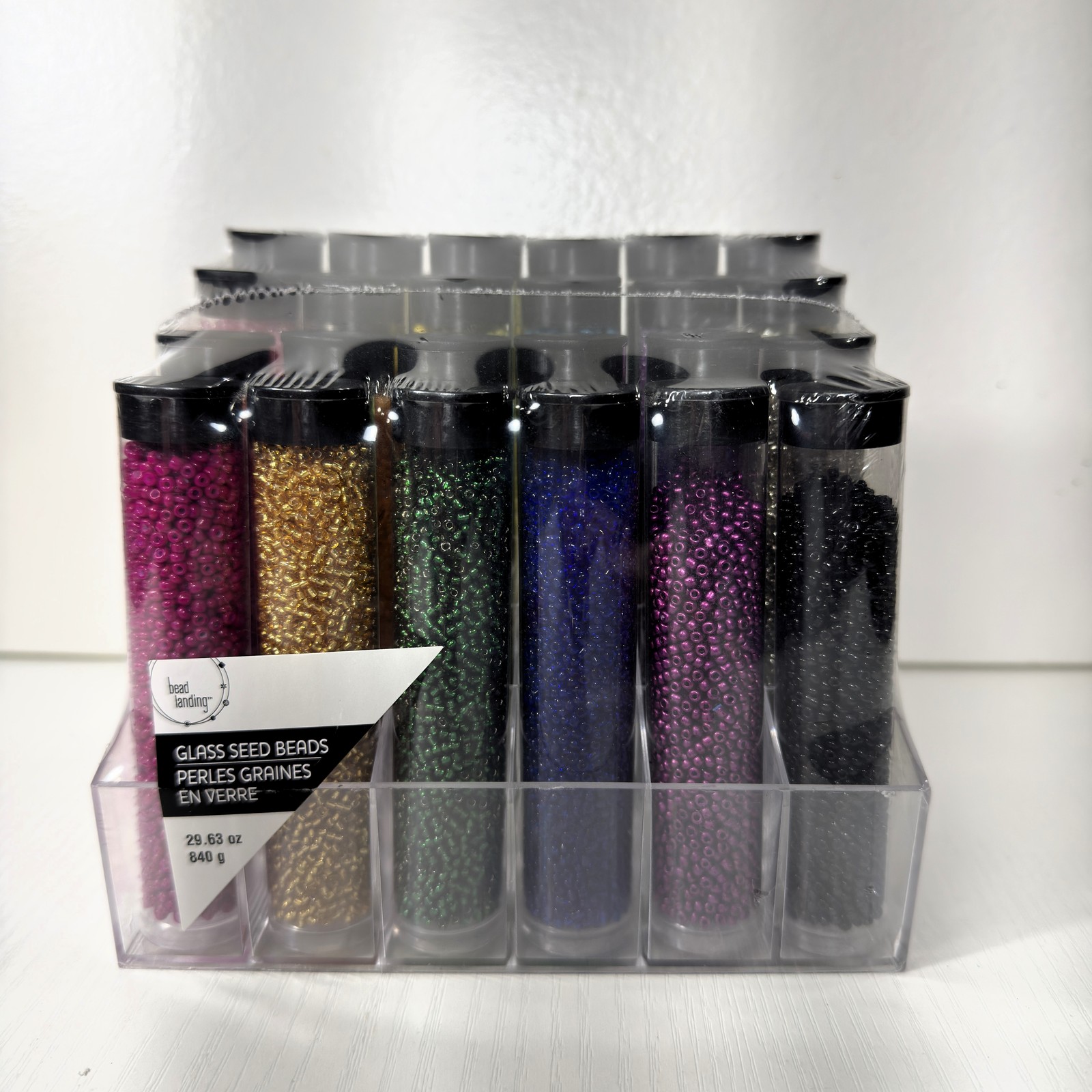 Bead Landing Multicolor Glass Seed Beads Set 24 Tubes & Stand 840g , 2-2.4mm NEW