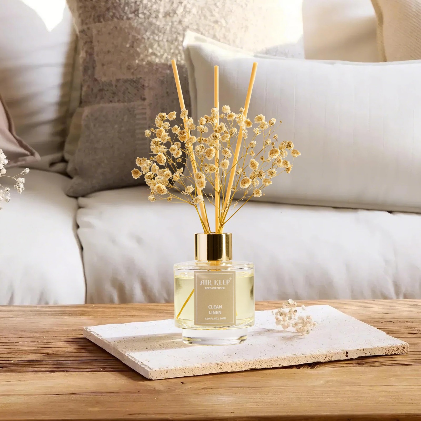 Airkeep Reed Diffuser Set of 3,Clean Linen Ocean 1.69 Ounce*3 pack, Green