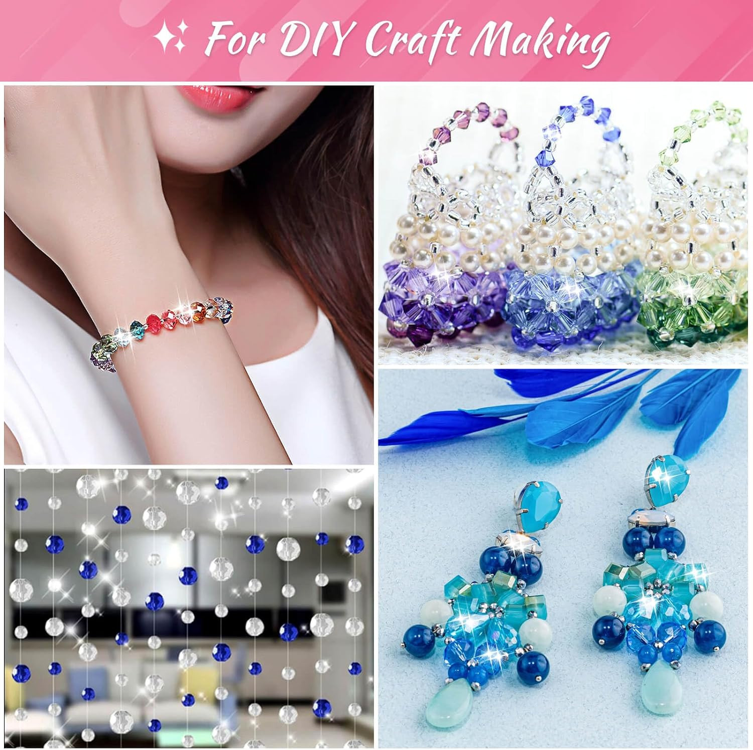 900 Pieces Glass Crystal Beads for Jewelry Making, Assorted Crystal Beads for Br