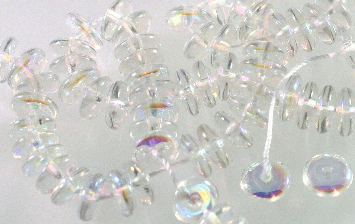 100 Aurora Borealis Clear Czech Pressed Glass 6mm Rondelle Disk Spacer Beads *