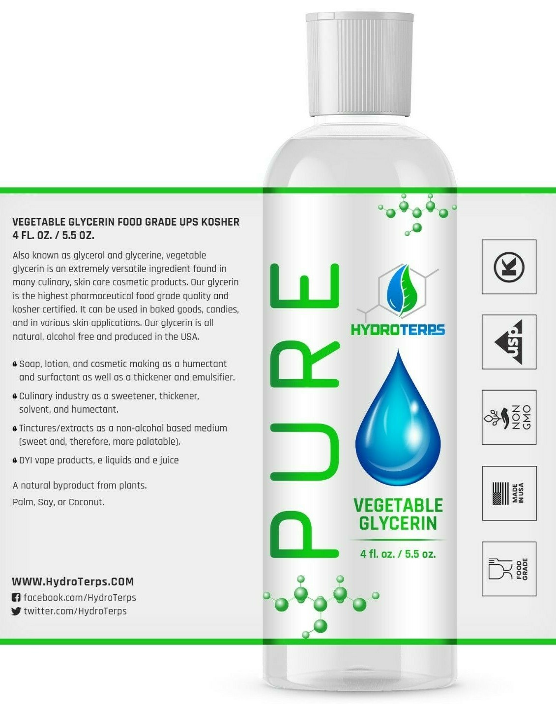 Vegetable Glycerin 4 oz USP 99.9 % Pure Food Grade Kosher Liquid Oil VG PG