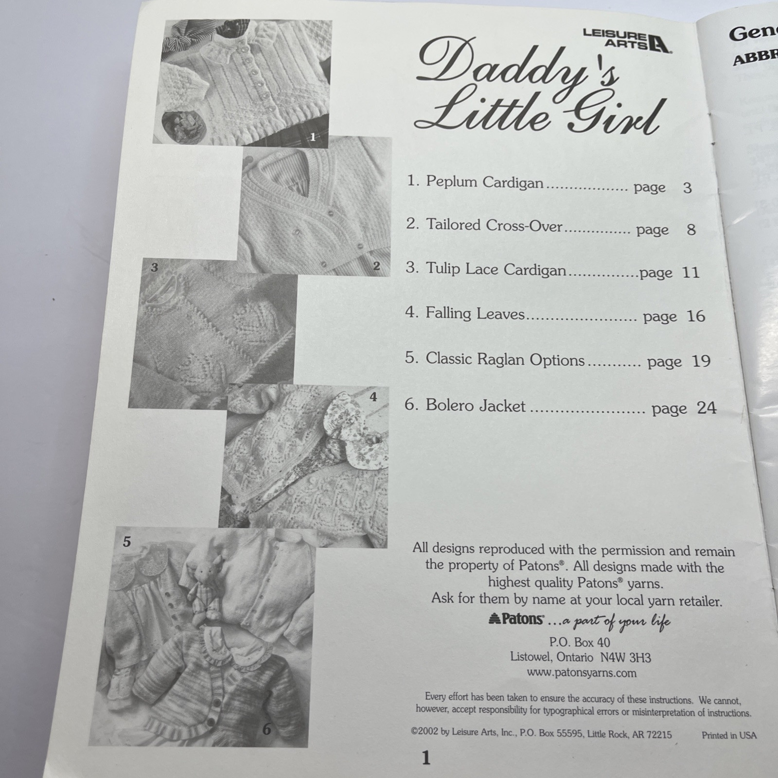 DADDY’S LITTLE GIRL – 6 Sweater Designs to Knit – Sz 3-36 months – Leisure Arts