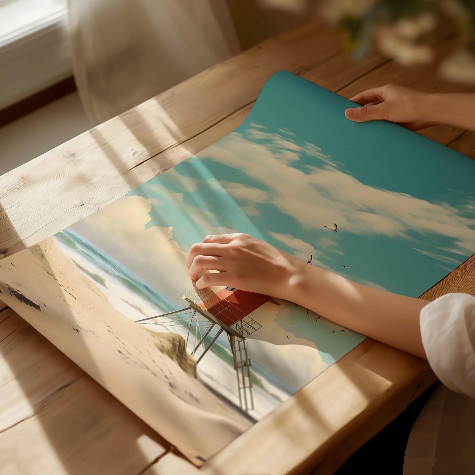 Coastal Beach Scene Wall Art Poster – Tranquil Ocean View Home Decor