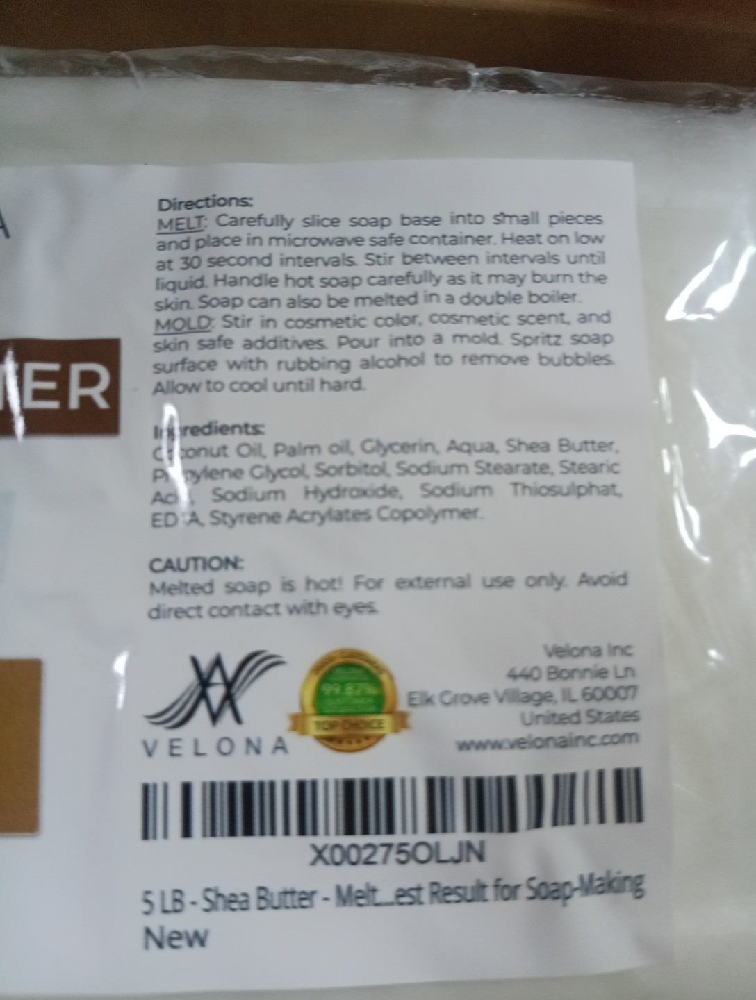 5 LB Shea Butter Melt and Pour Soap Base Velona Natural Soap New