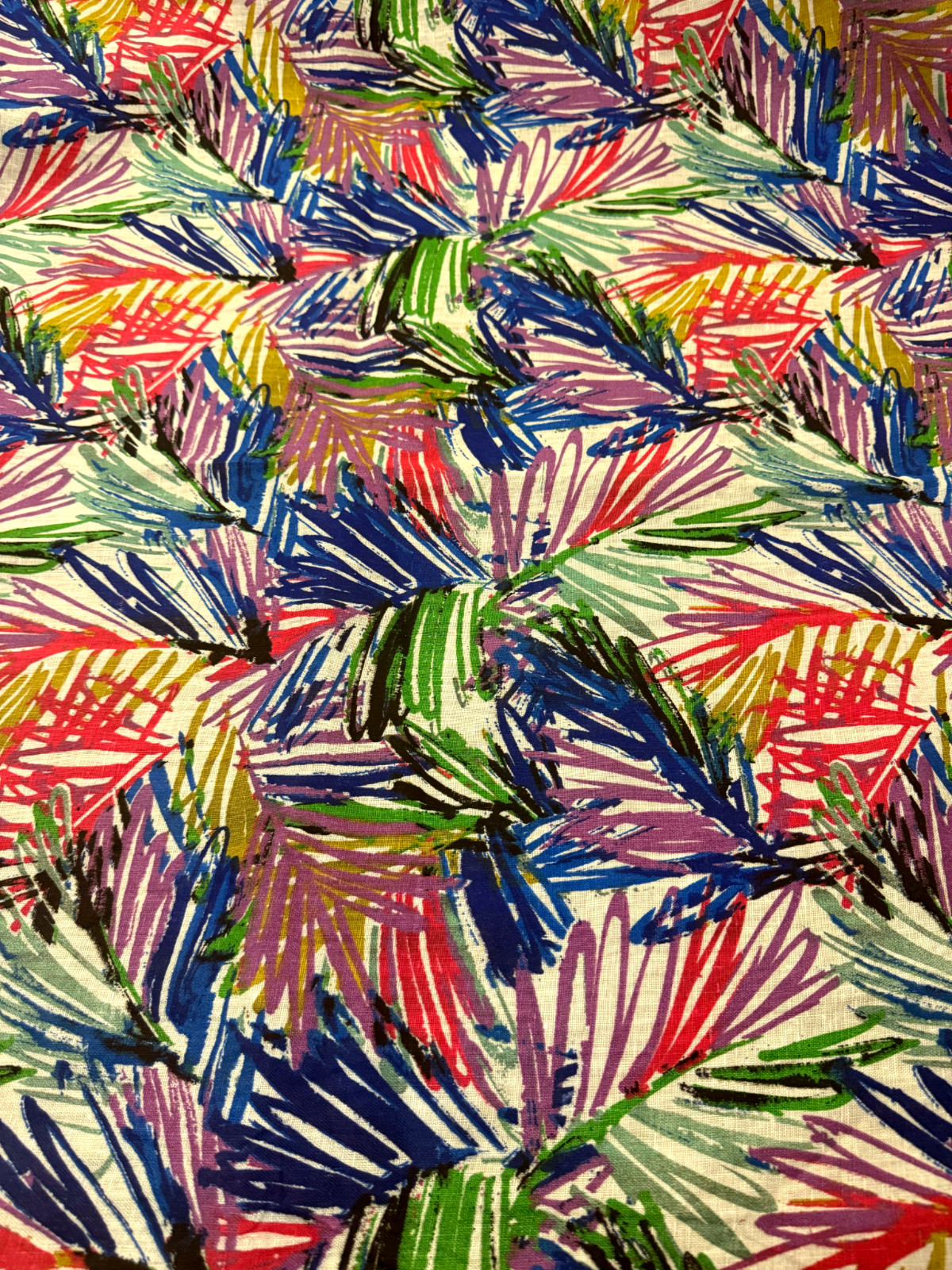 Abstract Multicolor Linen Fabric Brushstroke Print Medium Weight 55” Wide
