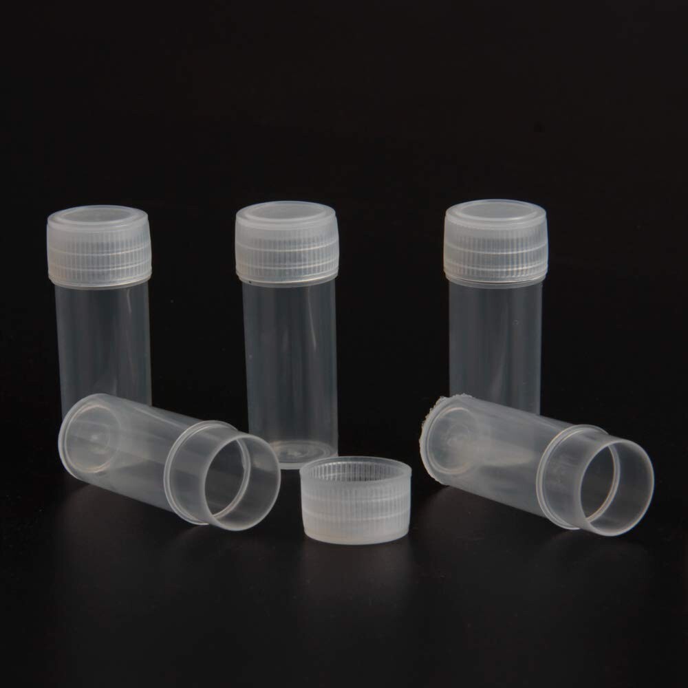 100Pcs 5ml Plastic Small Bottle Storage Container Sample Vial Test Tube with Lid