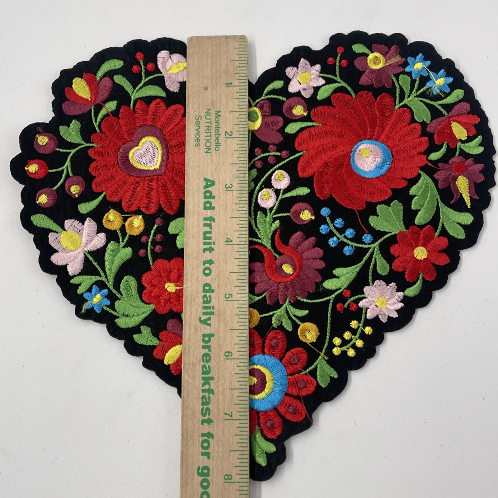 Heart Shaped With Roses Accents XL Patch: Quality Embroidery, Iron On, 9” X 8”