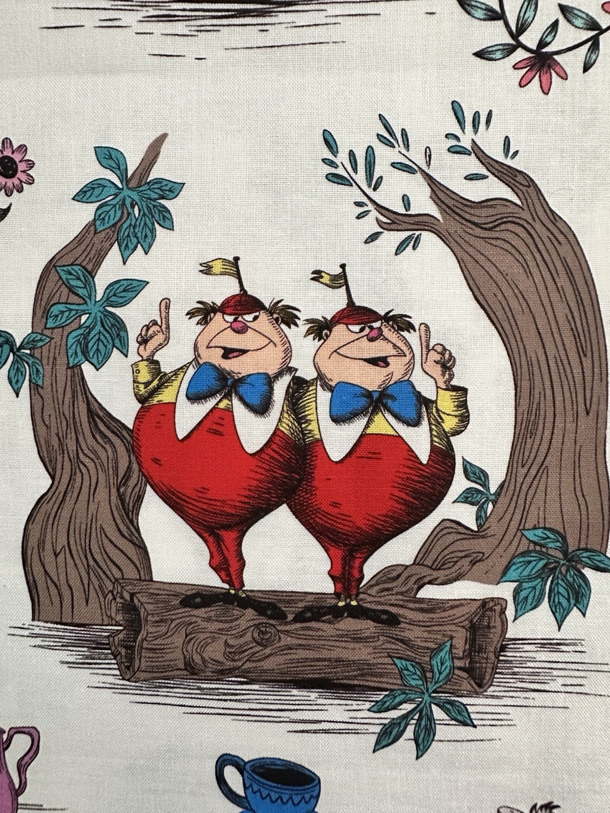 Alice Wonderland White Rabbit Queen/Hearts Mad Hatter Tea Pots Cat 1/3 Y Fabric