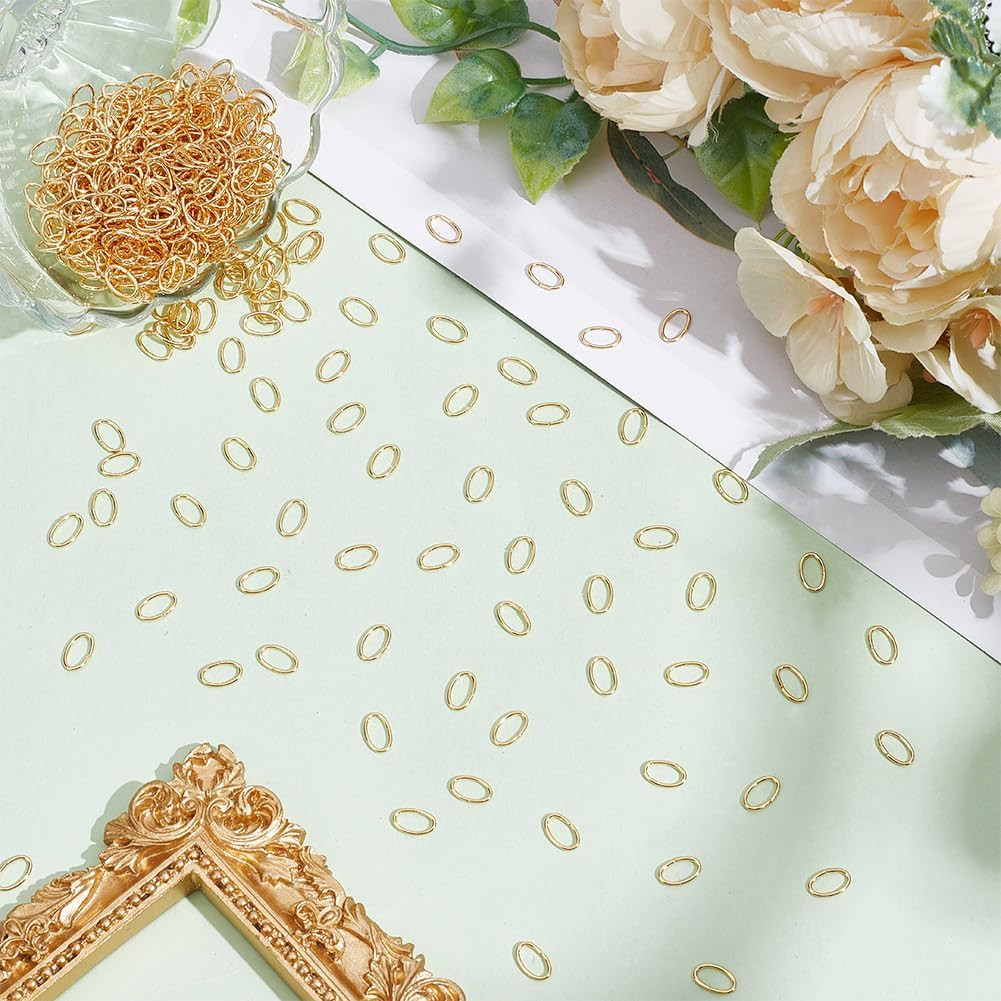 500Pcs 8X5Mm Real 18K Gold Plated Open Oval Jump Rings, Stainless Steel Connecto