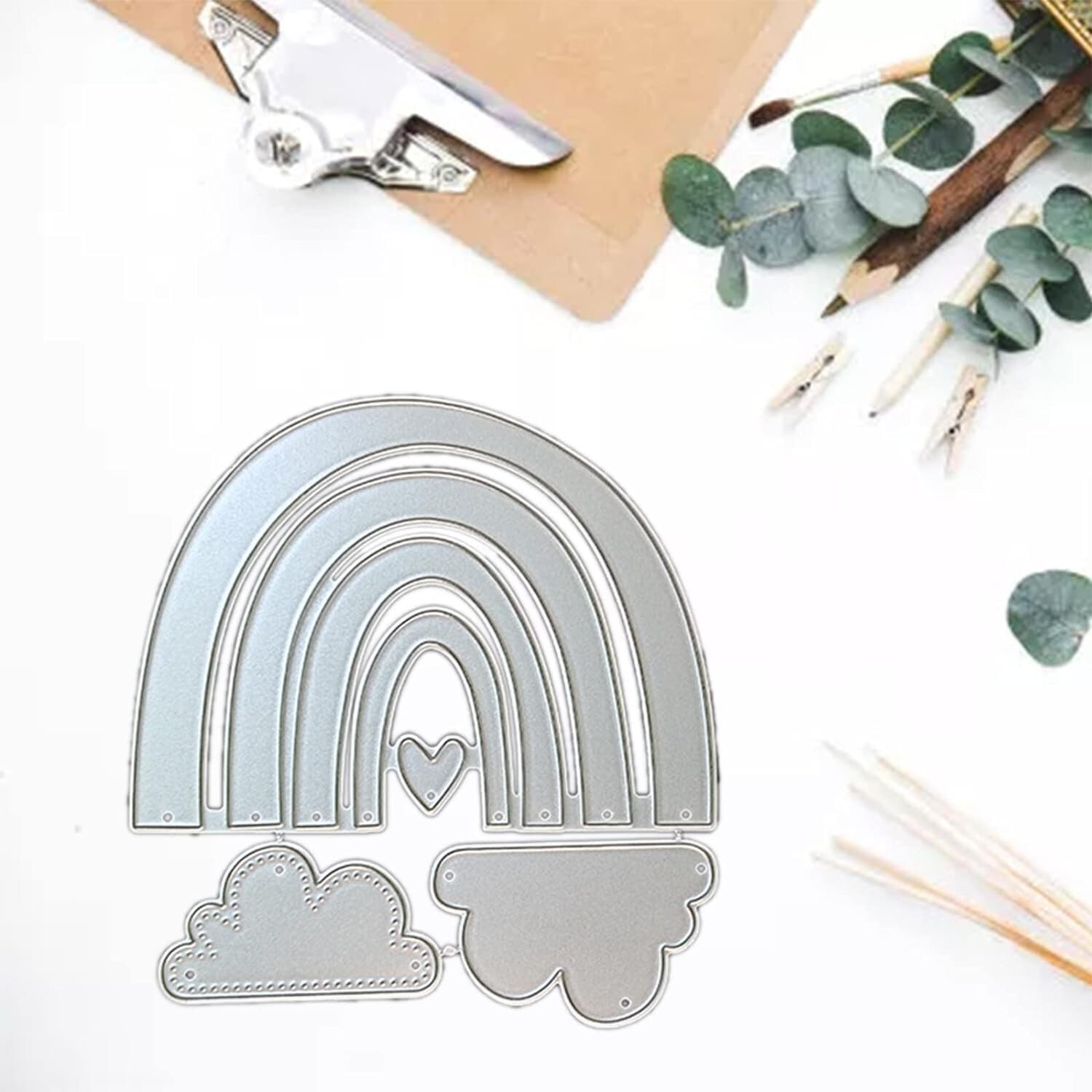 Silver Carbon Steel Cutting Die Metal Rainbow Cloud Love Heart Die Cut Mold T…