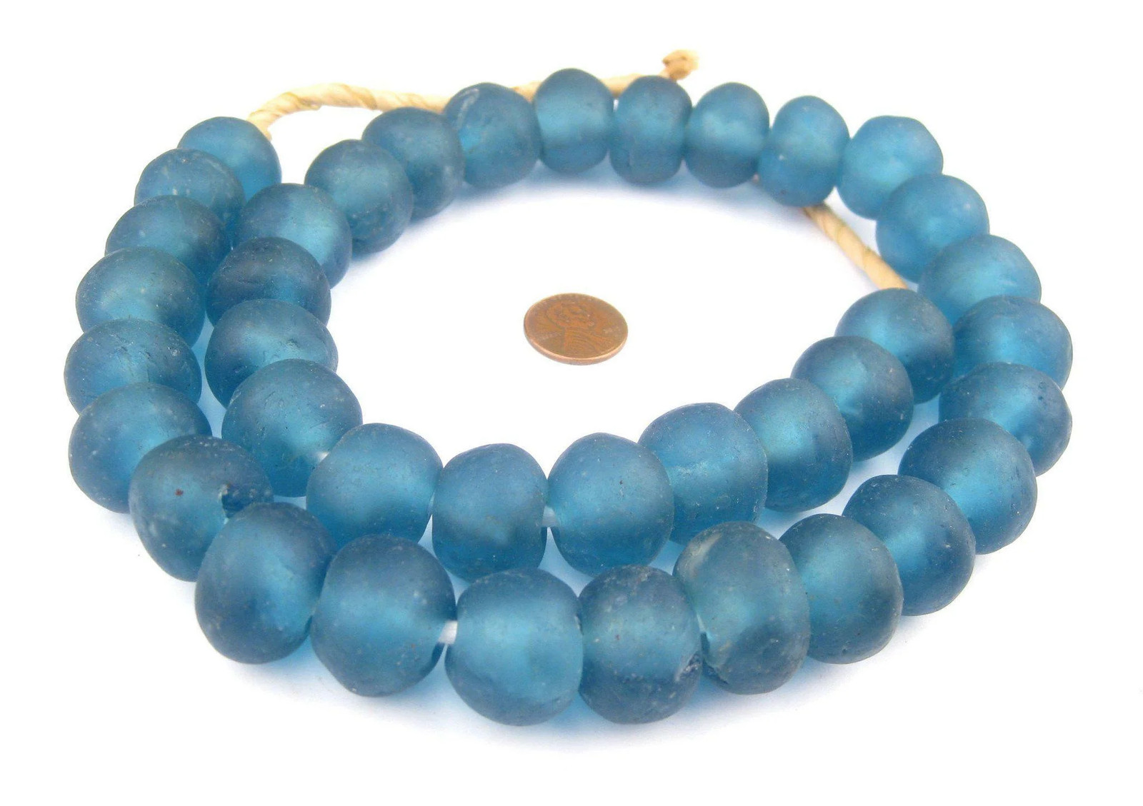 Jumbo Light Blue Recycled Glass Beads 24mm Ghana African Sea Glass Round