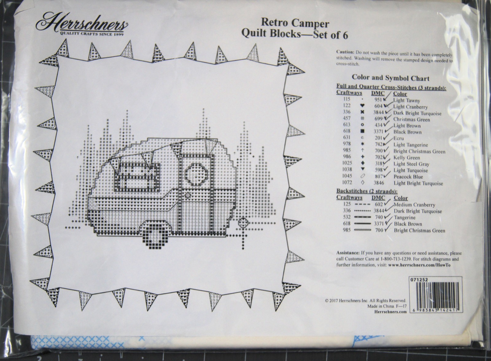 Herrschners® RETRO CAMPER Stamped Cross-Stitch 6 Blocks 18″ X 18″ NO Floss