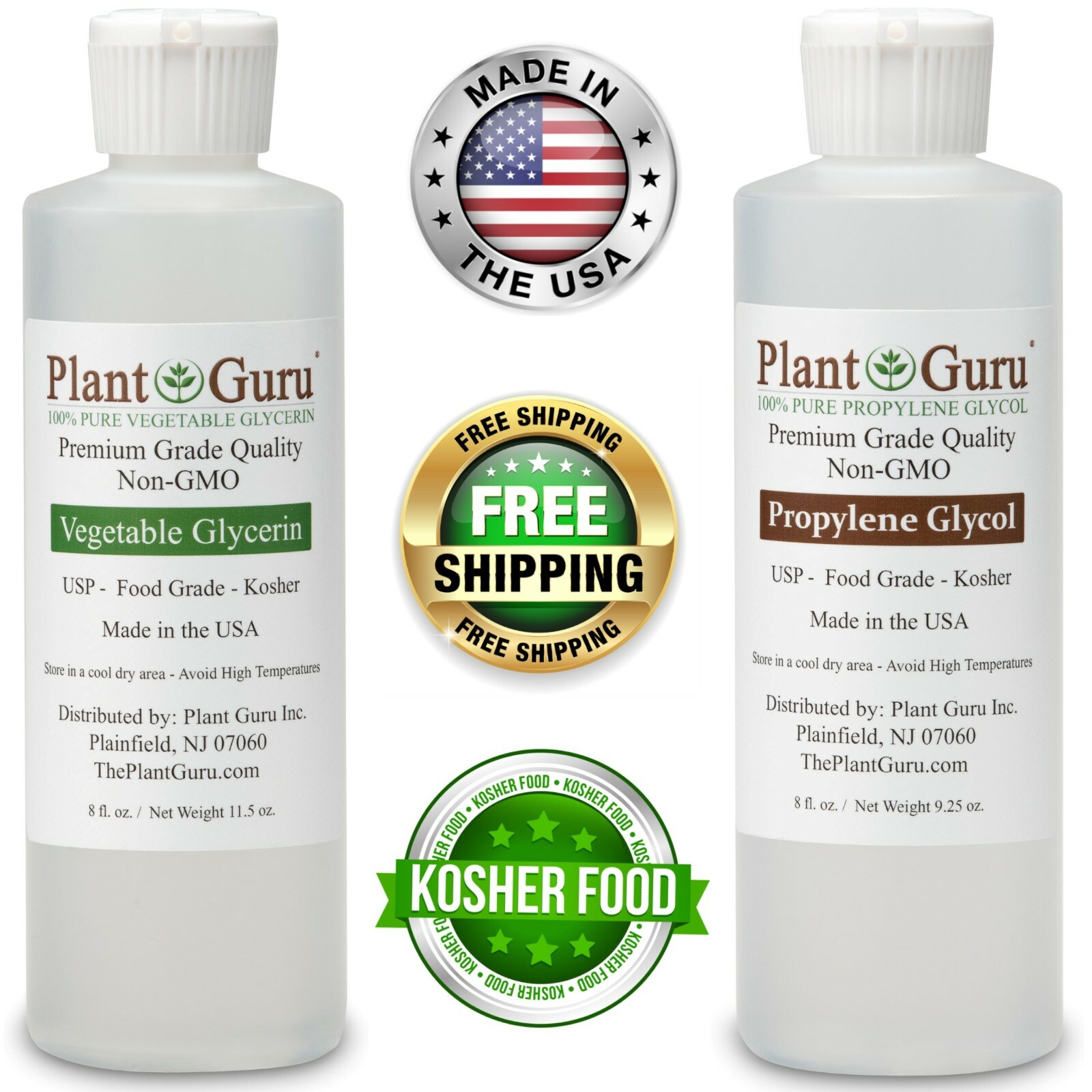 Vegetable Glycerin / Propylene Glycol 8 oz Each USP 99.9% Pure Food Grade VG PG