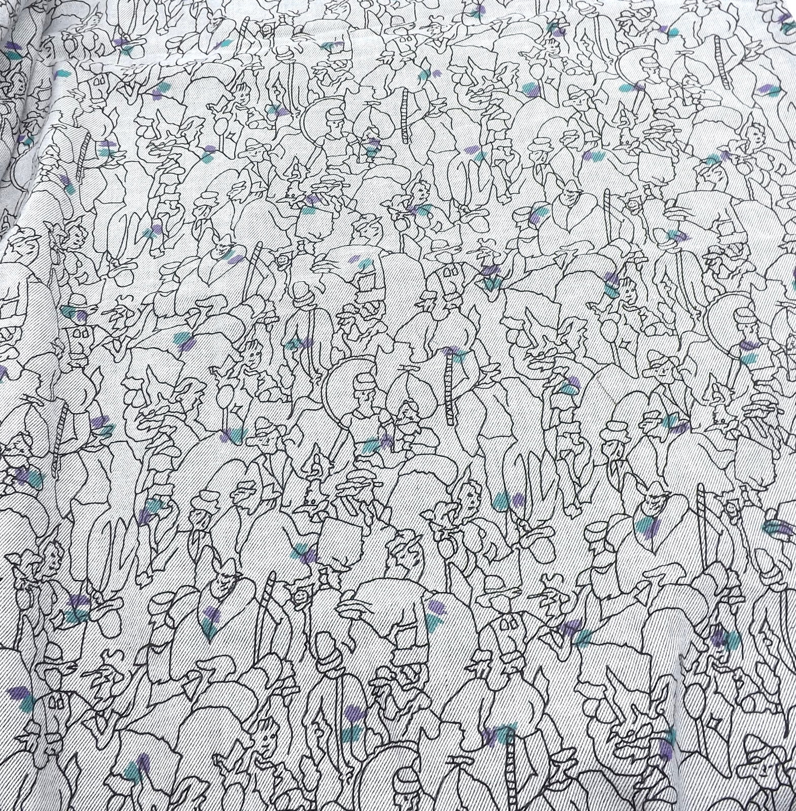 Silhouette Outline Abstract People Fabric 7/8 Yd Gray Black Teal Purple Denim